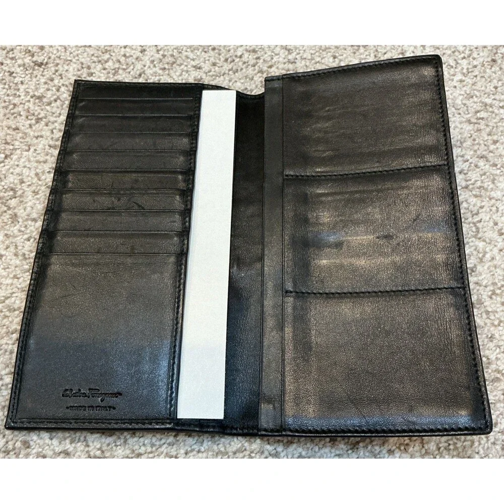 Salvatore Ferragamo Men’s Long Black Bifold Wallet Authentic